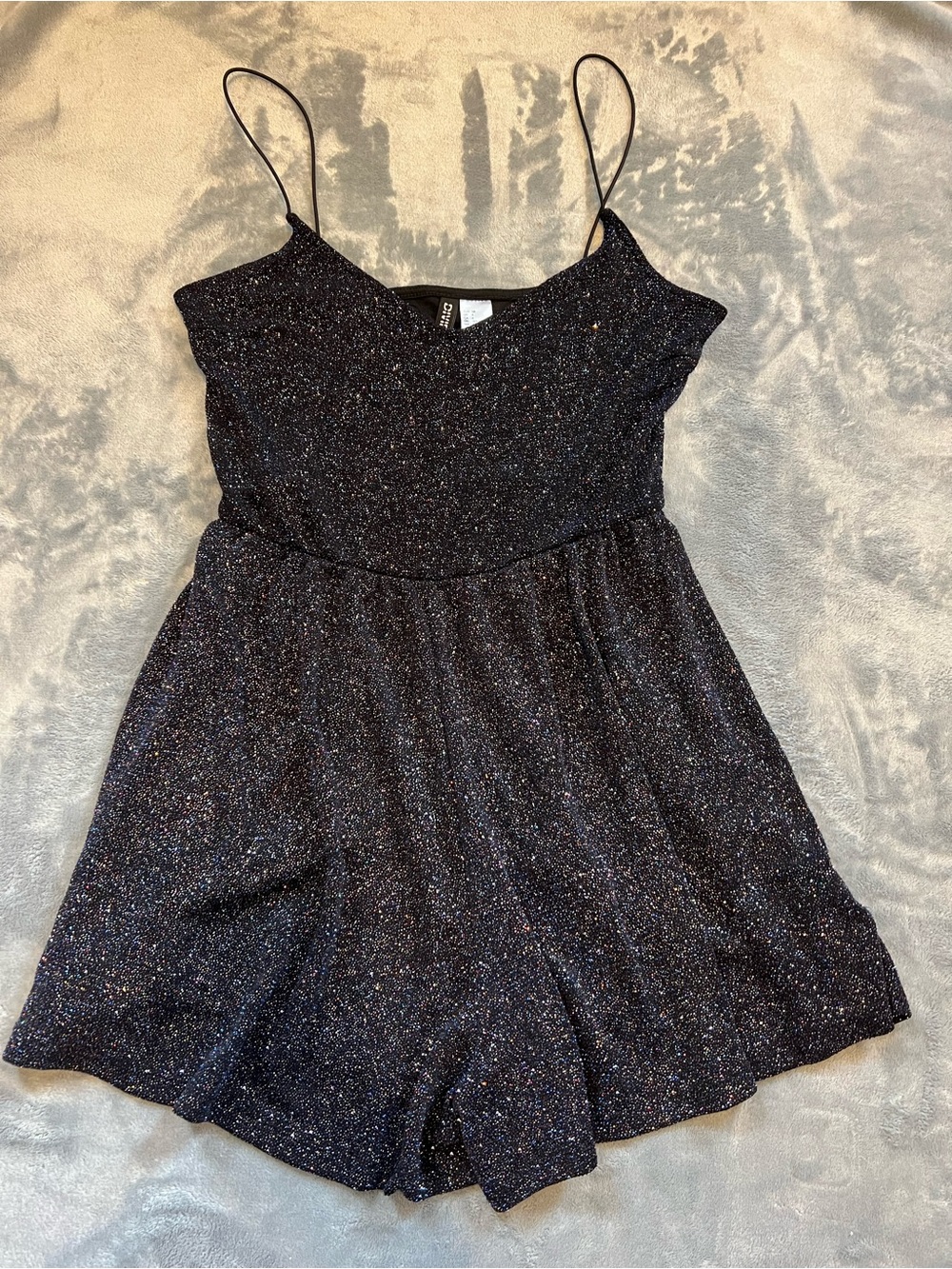 H&M Sparkle Black Party Romper with Spaghetti Straps NWT